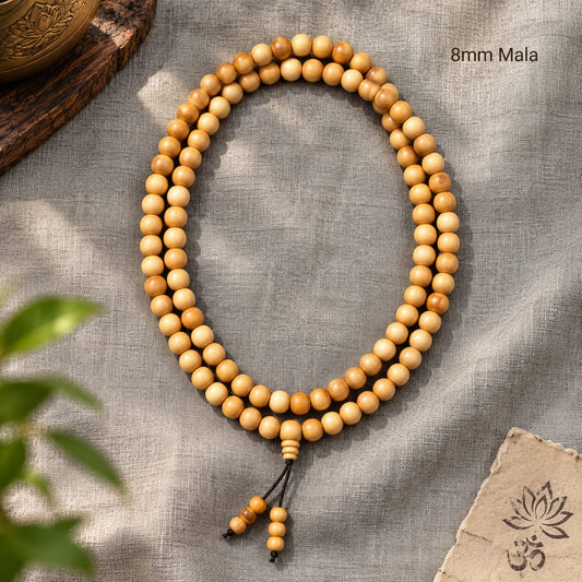 White Sandalwood Jap Mala – Natural 108 Bead Chandan Mala | Ishwar Tattva