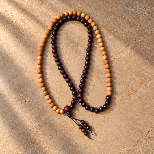 Red & White Sandalwood Jap Mala – 108 Bead Combination Mala | Ishwar Tattva