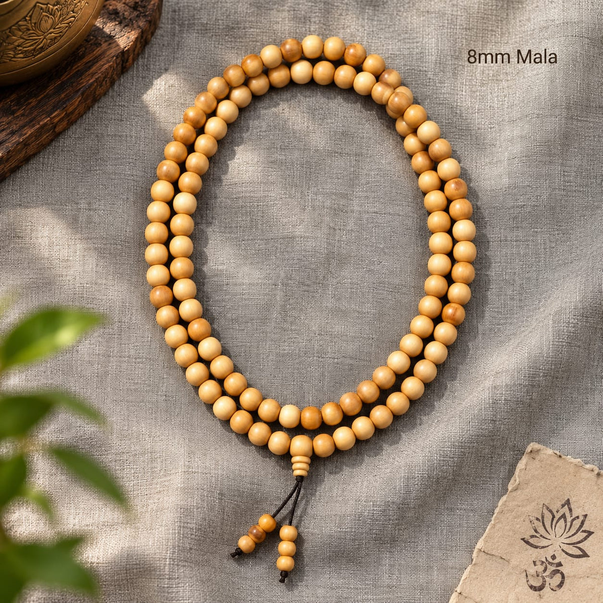 White Sandalwood Jap Mala – Natural 108 Bead Chandan Mala | Ishwar Tattva