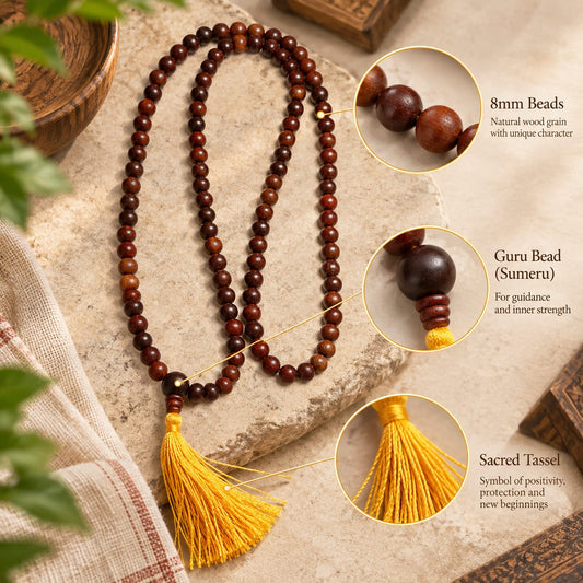 Red Sandalwood Jap Mala – Original Rakta Chandan 108 Bead Mala | Ishwar Tattva