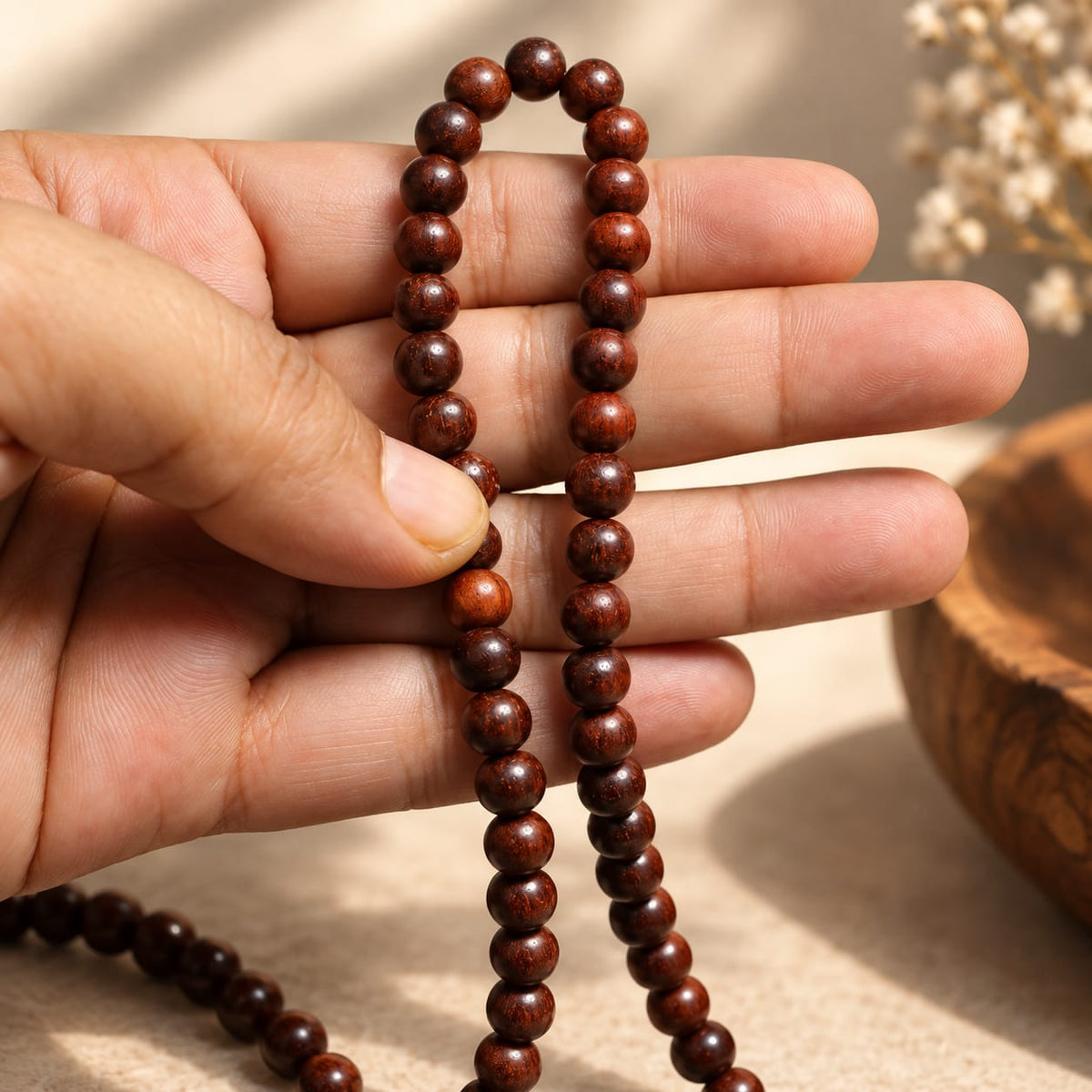 Red Sandalwood Jap Mala – Original Rakta Chandan 108 Bead Mala | Ishwar Tattva